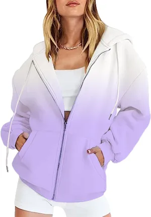 Canbebig Womens Zip Up Y2K Hoodies Long Sleeve Fall Oversized Hooded Sweatshirts Casual Loose Jacket Teen Girl Coat
