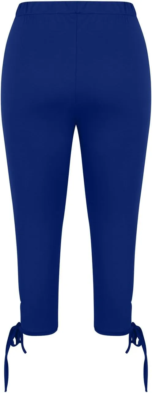 Capri Leggings For Women Knee Length Workout Cropped Pants Hollow/Lace Patchwork High Waist Trendy Petite Trousers
