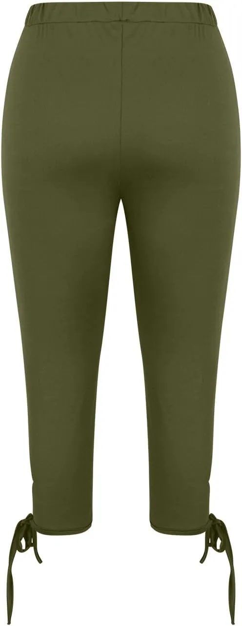 Capri Leggings For Women Knee Length Workout Cropped Pants Hollow/Lace Patchwork High Waist Trendy Petite Trousers