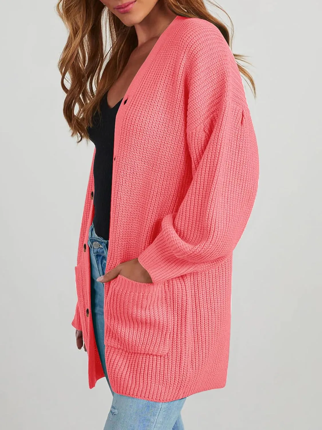 Cardigan Sweaters for Women Oversized Chunky Knit Long Cardigan Open Front Button Cardigans Trendy Fall with Pockets
