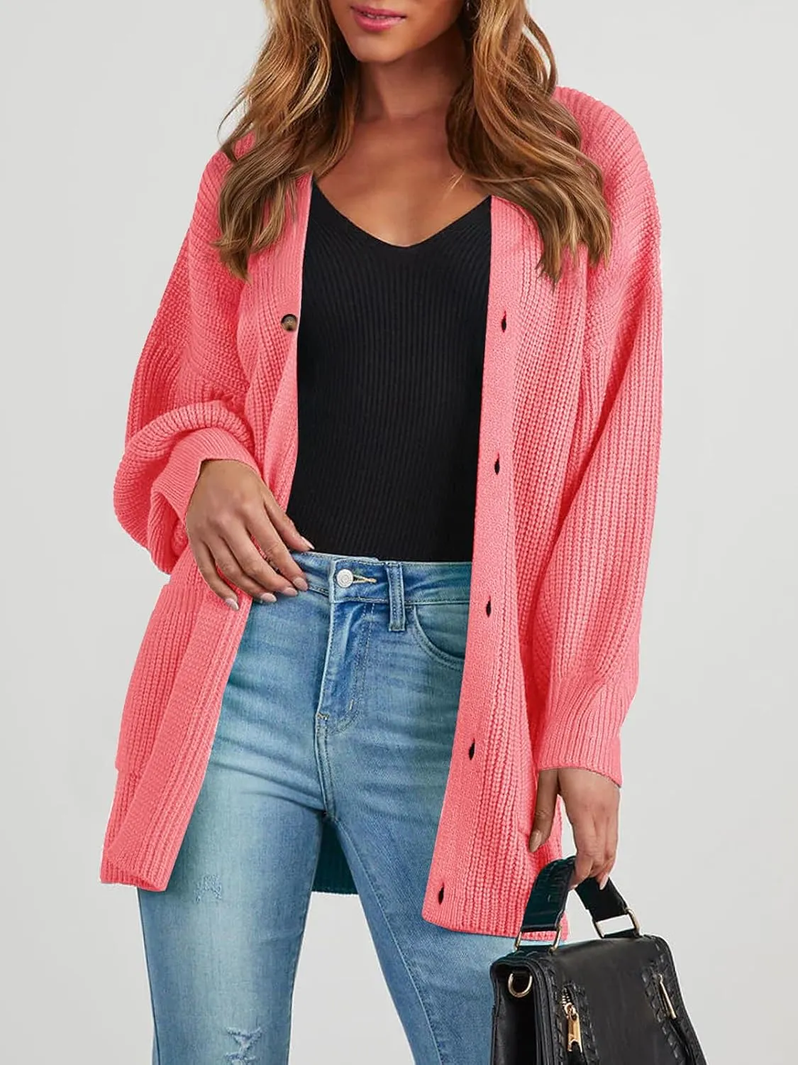 Cardigan Sweaters for Women Oversized Chunky Knit Long Cardigan Open Front Button Cardigans Trendy Fall with Pockets