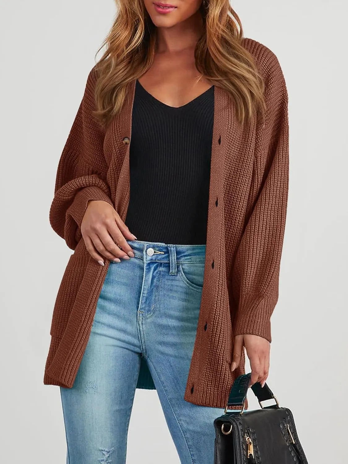 Cardigan Sweaters for Women Oversized Chunky Knit Long Cardigan Open Front Button Cardigans Trendy Fall with Pockets