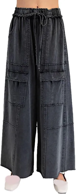 Cargo Jeans for Women Casual Baggy High Waisted Drawstring Wide Leg Jeans Lightweight Flowy Y2K Palazzo Pants with Pockets