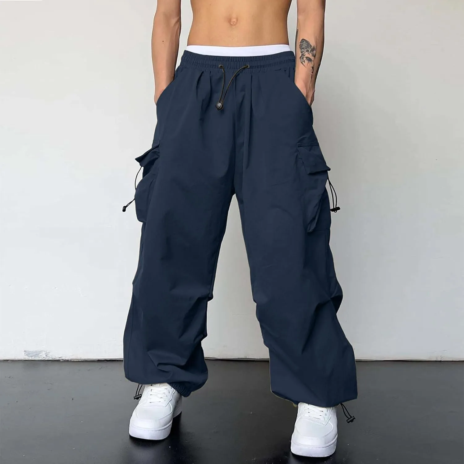 Cargo Pant for Men Lightweight Casual Joggers Drawstring Elastic Waist Work Pants Multi Pockets
