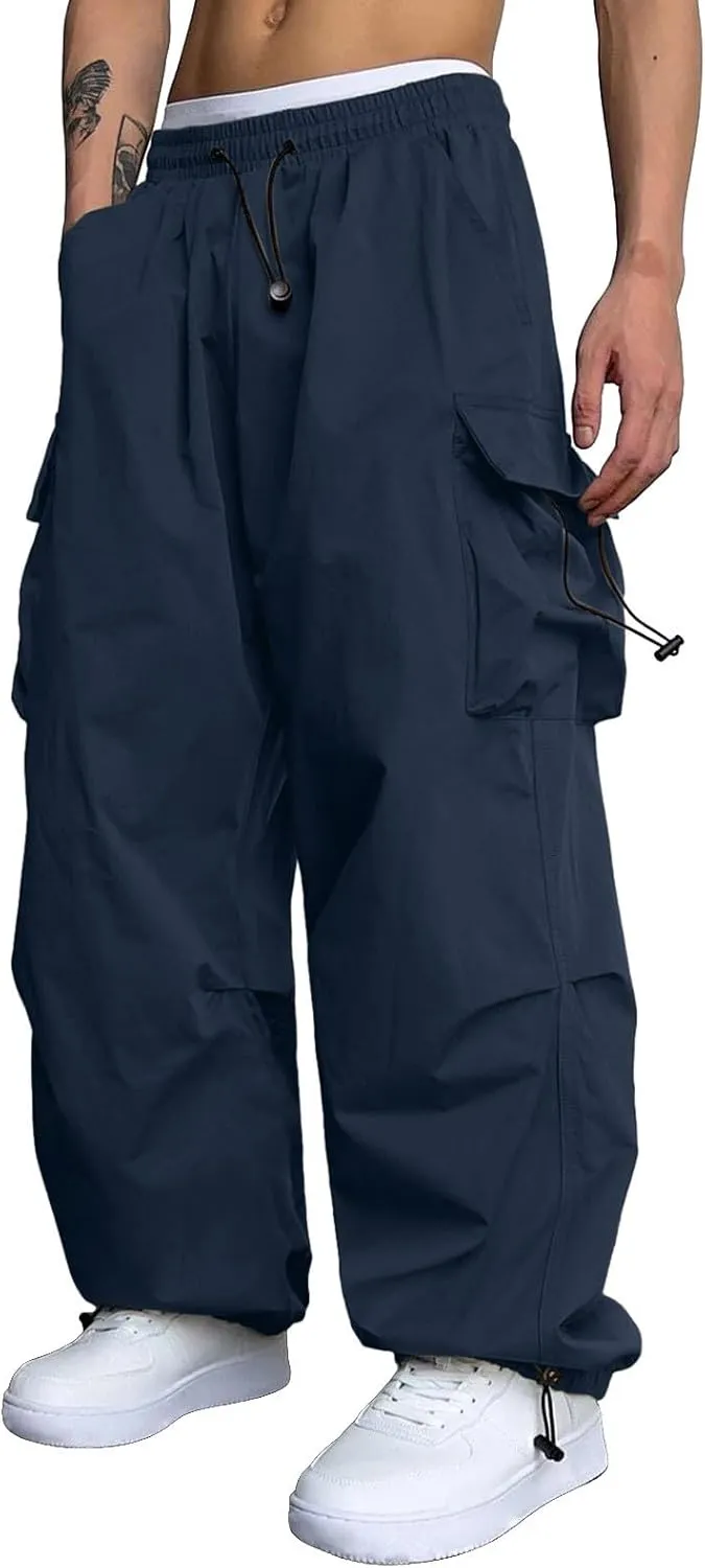 Cargo Pant for Men Lightweight Casual Joggers Drawstring Elastic Waist Work Pants Multi Pockets