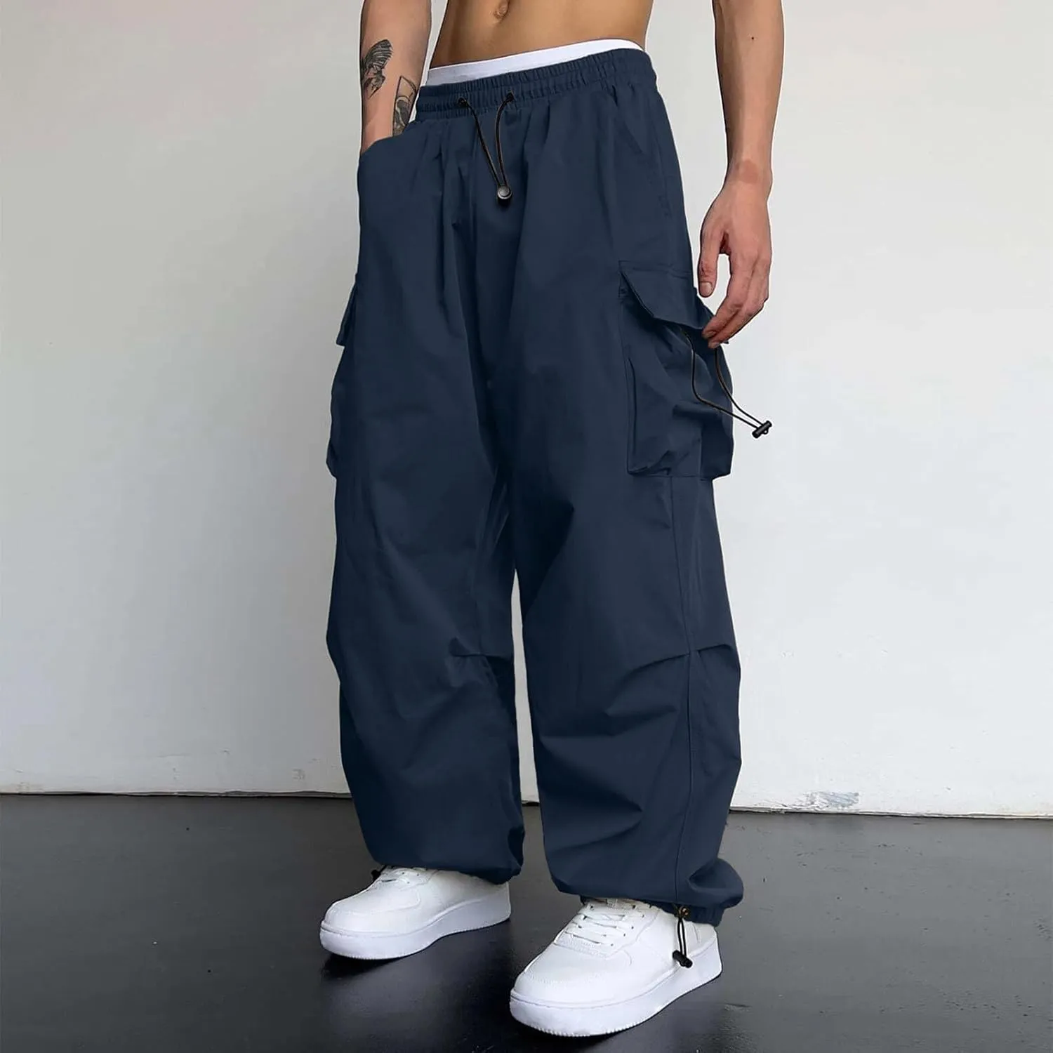 Cargo Pant for Men Lightweight Casual Joggers Drawstring Elastic Waist Work Pants Multi Pockets