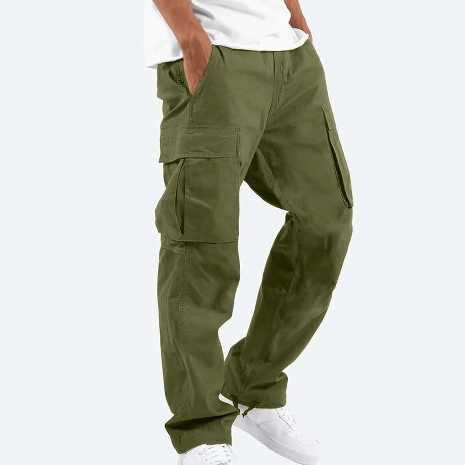 Cargo Pants for Men Baggy Elastic Waist Drawstring Pants with Multi Pockets Fashion Sweatpants 2024 Joggers Trousers