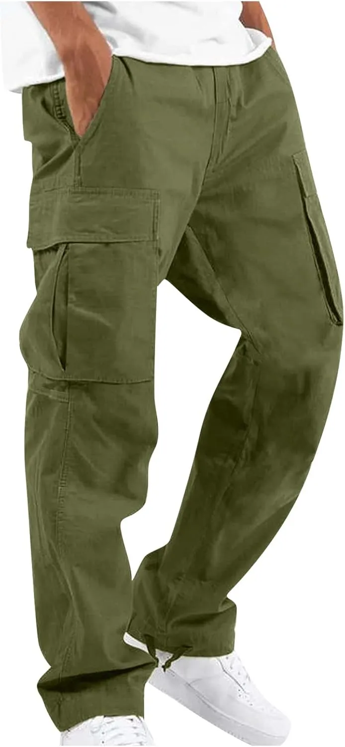 Cargo Pants for Men Baggy Elastic Waist Drawstring Pants with Multi Pockets Fashion Sweatpants 2024 Joggers Trousers