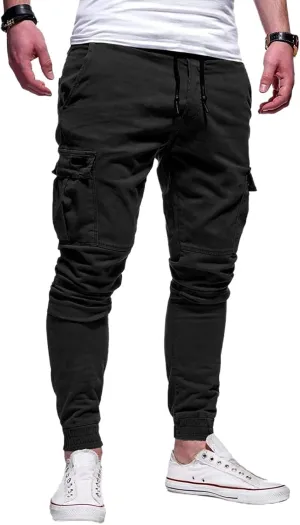 Cargo Pants for Men Drawstring Elastic Waist Casual Sweatpants Slim Fit Athletic Joggers Pants Outdoor Sports Trousers