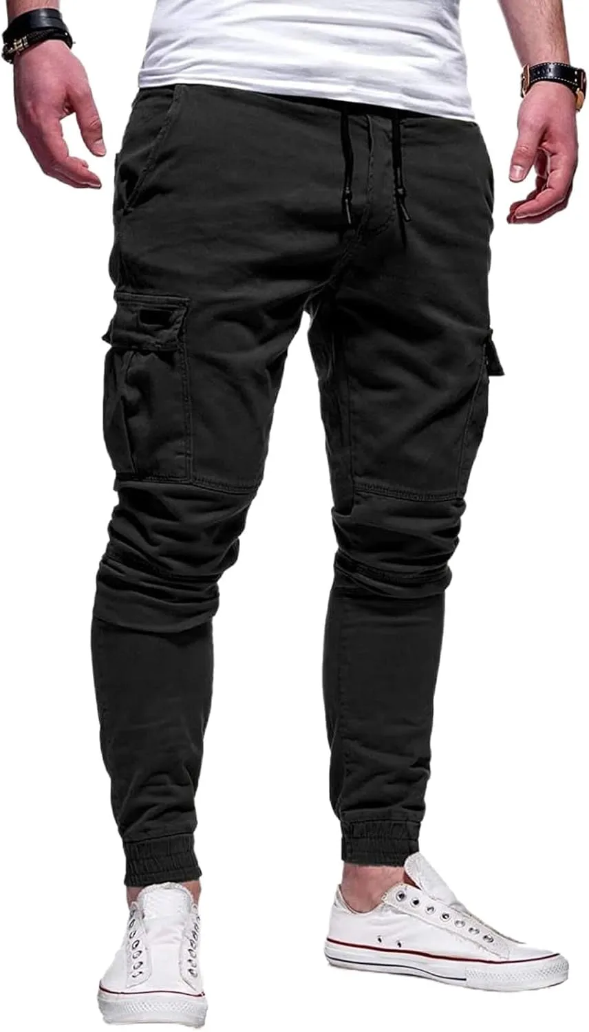 Cargo Pants for Men Drawstring Elastic Waist Casual Sweatpants Slim Fit Athletic Joggers Pants Outdoor Sports Trousers