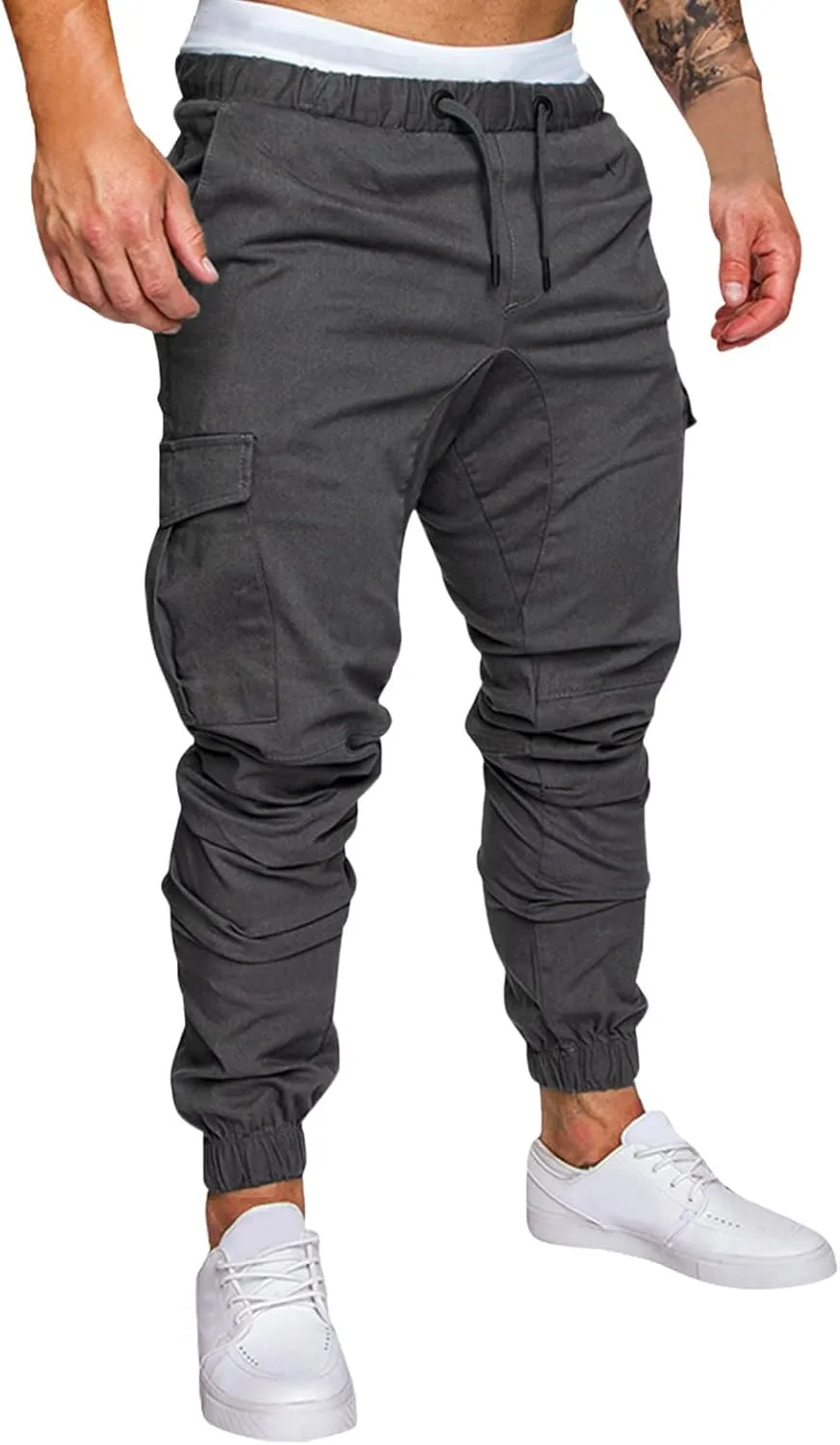 Cargo Pants for Men Relaxed Fit Multi-Pocket Cargo Pants Drawstring Sports Trousers Stretch Elastic Waist Gym Running
