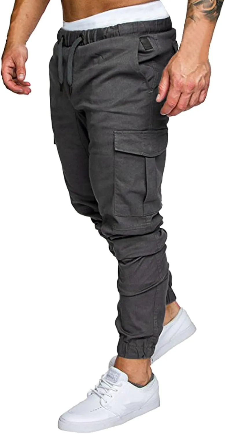 Cargo Pants for Men Relaxed Fit Multi-Pocket Cargo Pants Drawstring Sports Trousers Stretch Elastic Waist Gym Running