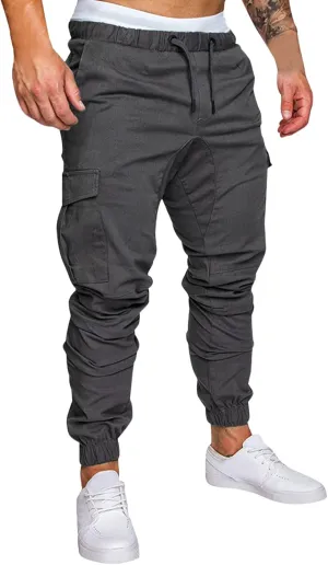 Cargo Pants for Men Relaxed Fit Multi-Pocket Cargo Pants Drawstring Sports Trousers Stretch Elastic Waist Gym Running