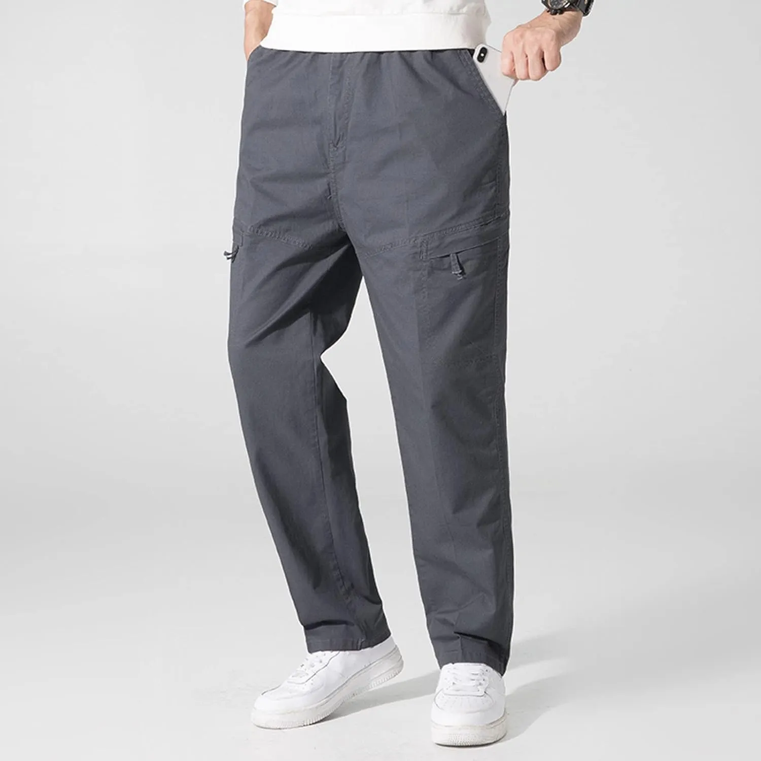 Cargo Sweatpants for Men Big and Tall Pockets Casual Streetwear Y2K Mens Cargo Pants Drawstring Hiking Pants Elastic