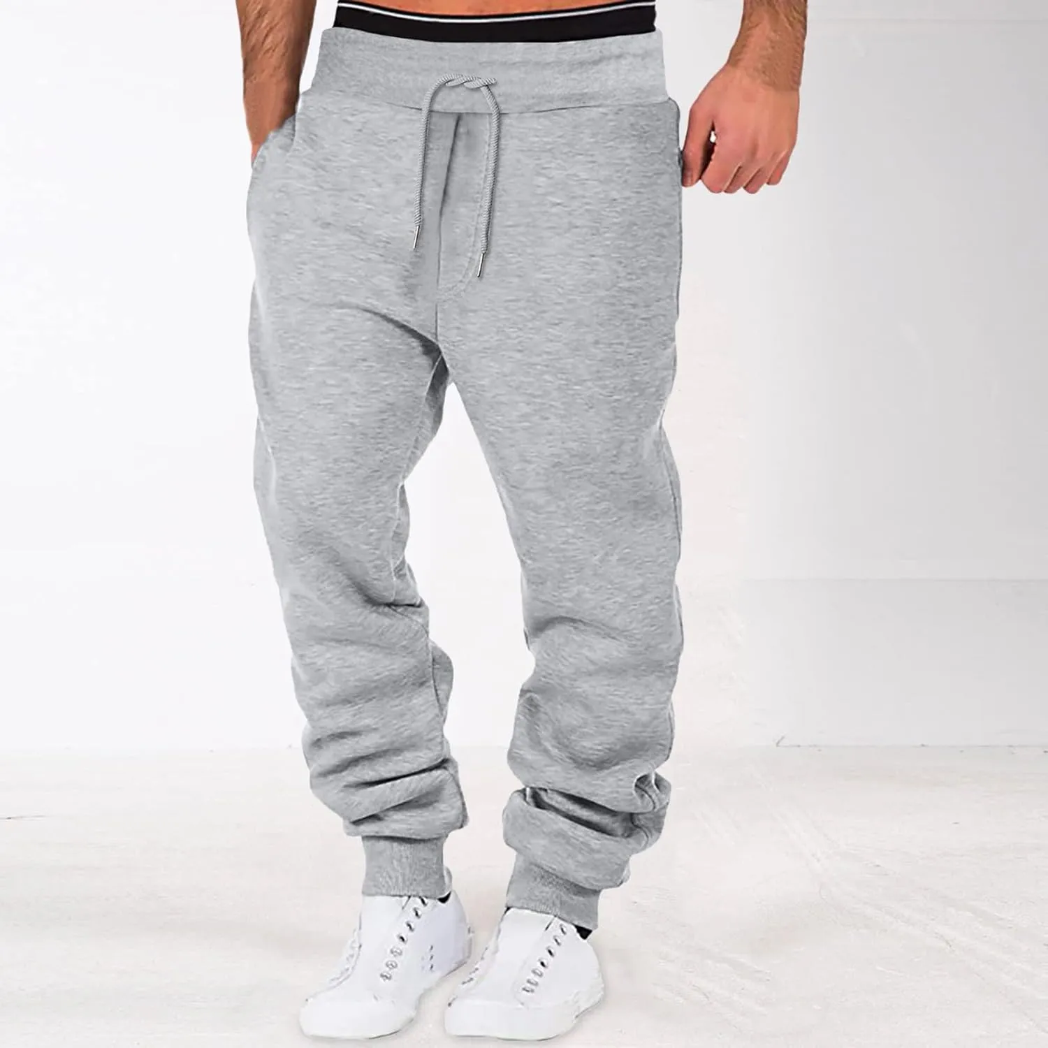 Cargo Trousers for Men Fitness Sports Trousers Drawstring Rope Loose Elastic Joggers Solid Casual Outdoor Long Pants