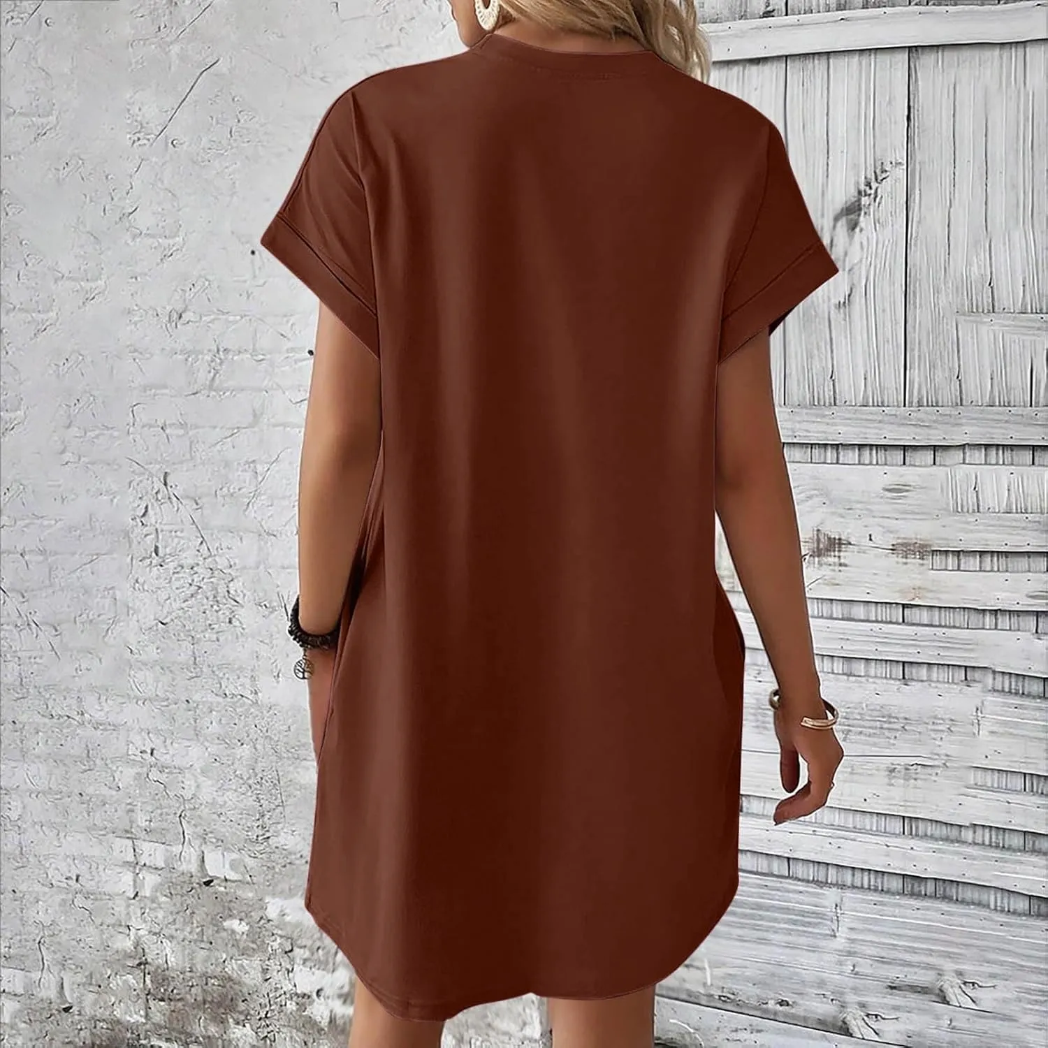 Casual Short Sleeve Tee Dress for Women, Solid Round Neck Mini Dresses Comfy Regular Fit Summer Swing Hem Cute Dress