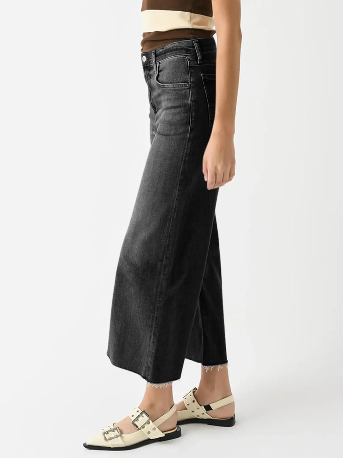 Cicy Bell Womens Cropped Wide Leg Jeans High Waisted Stretchy Flare Jeans Boyfriend Baggy Ankle Denim Pants with Pockets