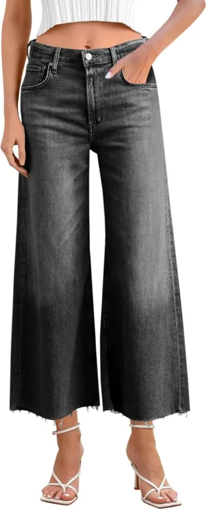 Cicy Bell Womens Cropped Wide Leg Jeans High Waisted Stretchy Flare Jeans Boyfriend Baggy Ankle Denim Pants with Pockets