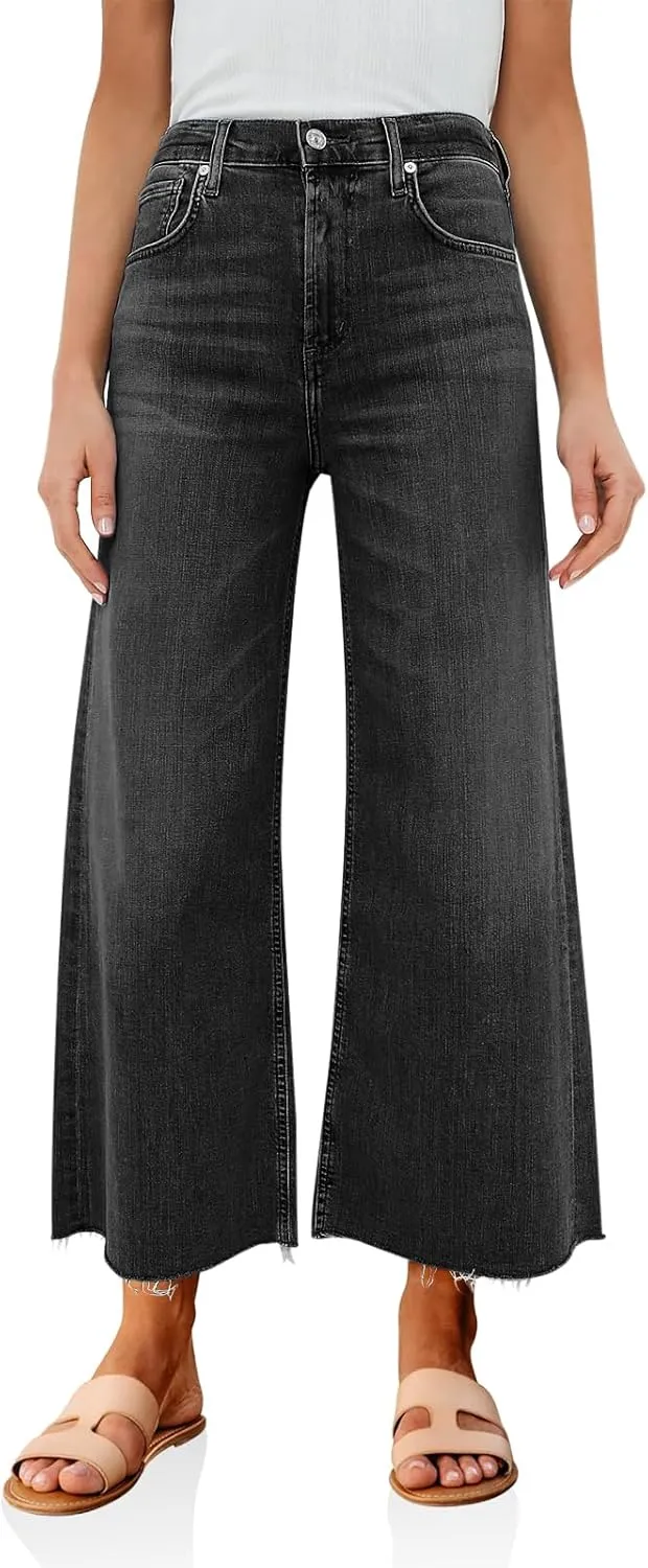 Cicy Bell Womens Cropped Wide Leg Jeans High Waisted Stretchy Flare Jeans Boyfriend Baggy Ankle Denim Pants with Pockets