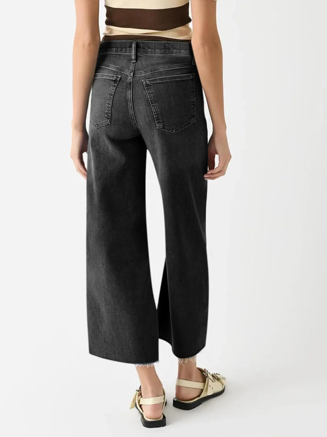 Cicy Bell Womens Cropped Wide Leg Jeans High Waisted Stretchy Flare Jeans Boyfriend Baggy Ankle Denim Pants with Pockets