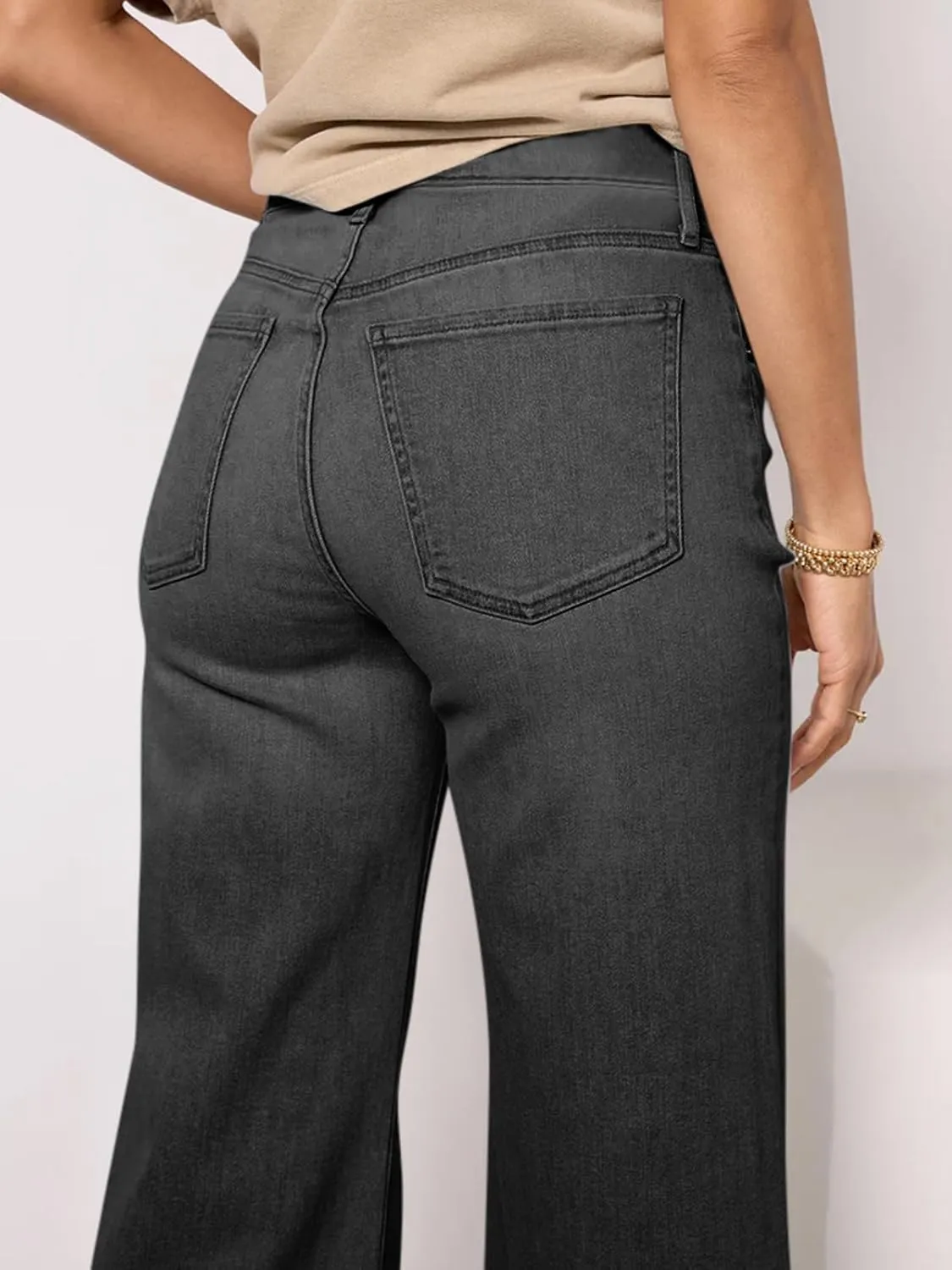 Cicy Bell Womens Cropped Wide Leg Jeans High Waisted Stretchy Flare Jeans Boyfriend Baggy Ankle Denim Pants with Pockets