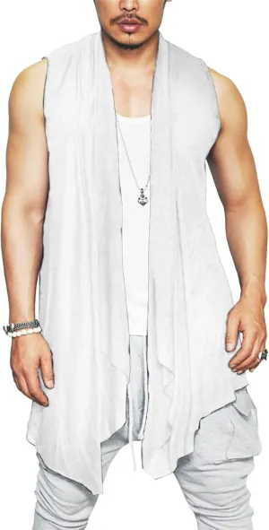 COOFANDY Men's Ruffle Shawl Collar Cardigan Sleeveless Open Front Sleeveless Kimono Vest