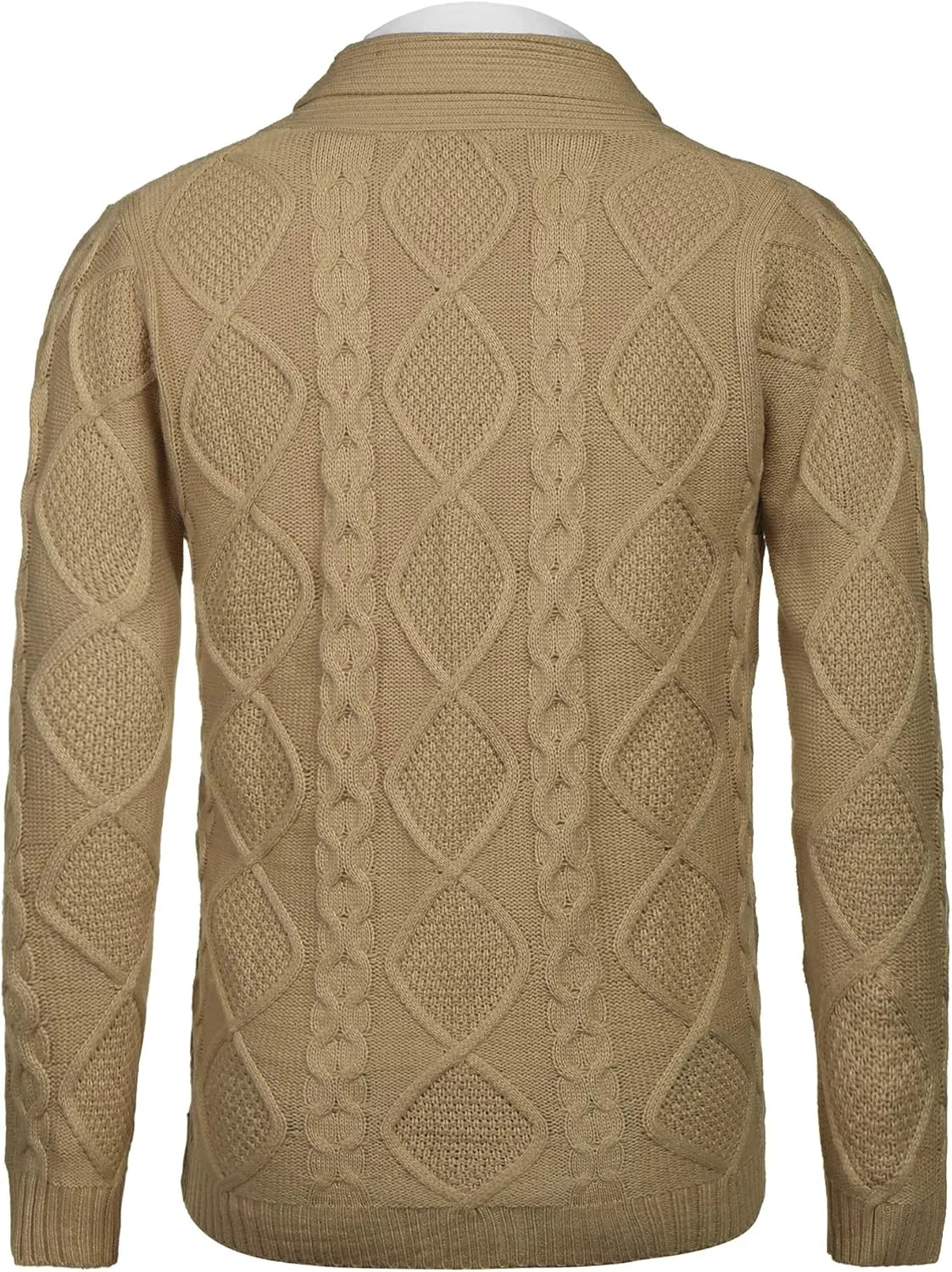 COOFANDY Mens Shawl Collar Cardigan Sweater Slim Fit Button Down Cable Knitted Sweater with Pockets