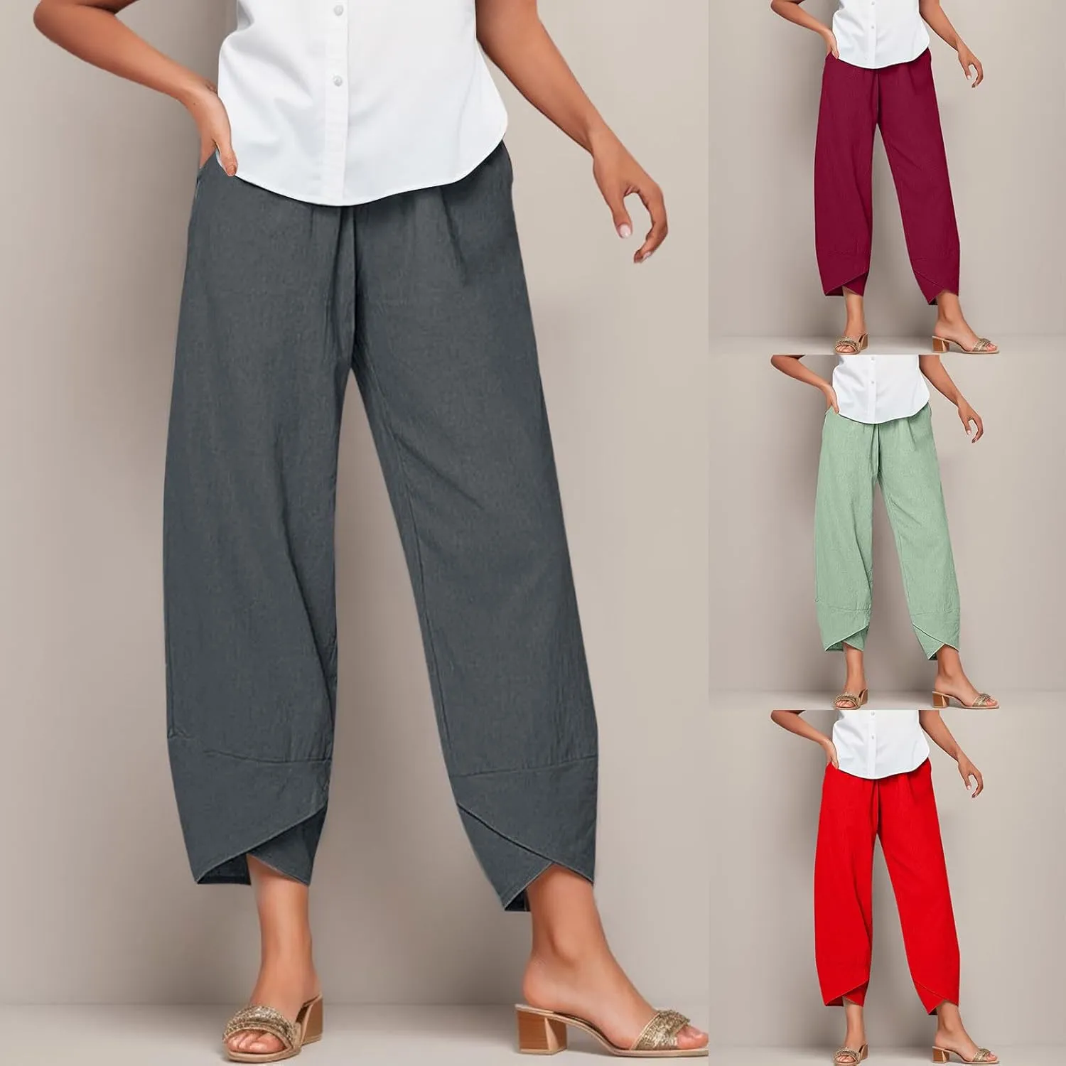 Cotton Capri Pants for Women Summer Baggy Linen Capri Pants High Waist Wide Leg Crop Pants Comfy Palazzo Trousers