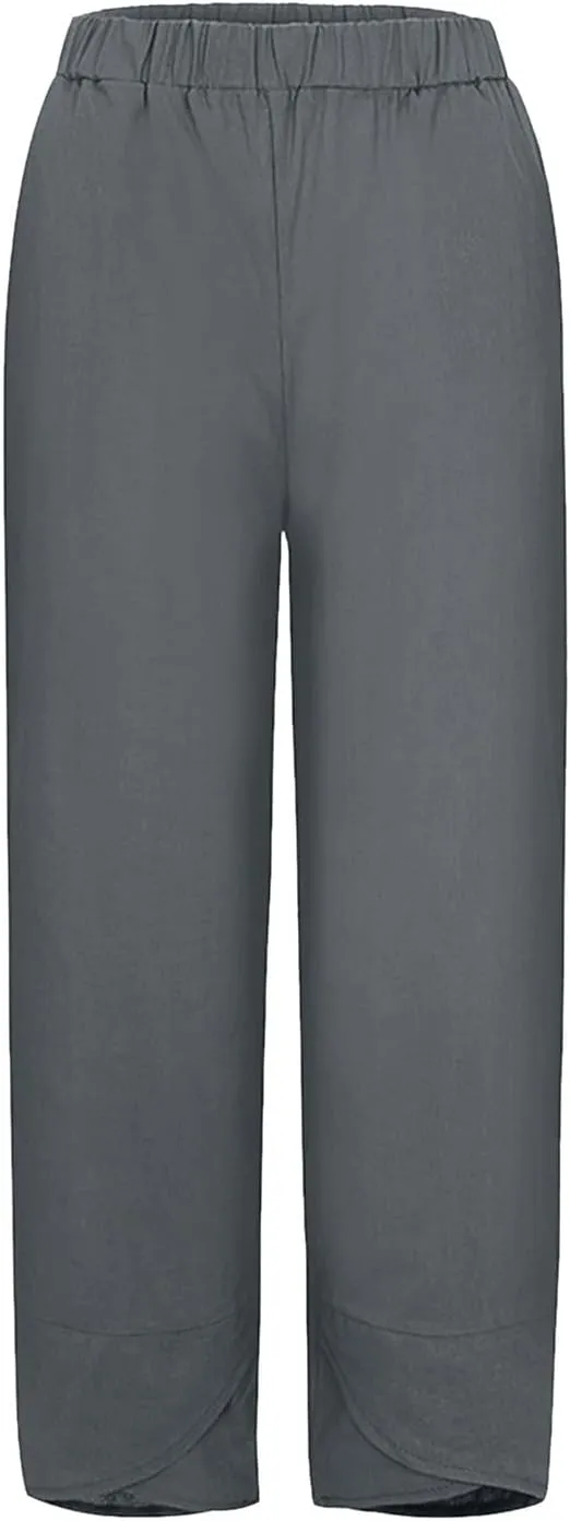 Cotton Capri Pants for Women Summer Baggy Linen Capri Pants High Waist Wide Leg Crop Pants Comfy Palazzo Trousers