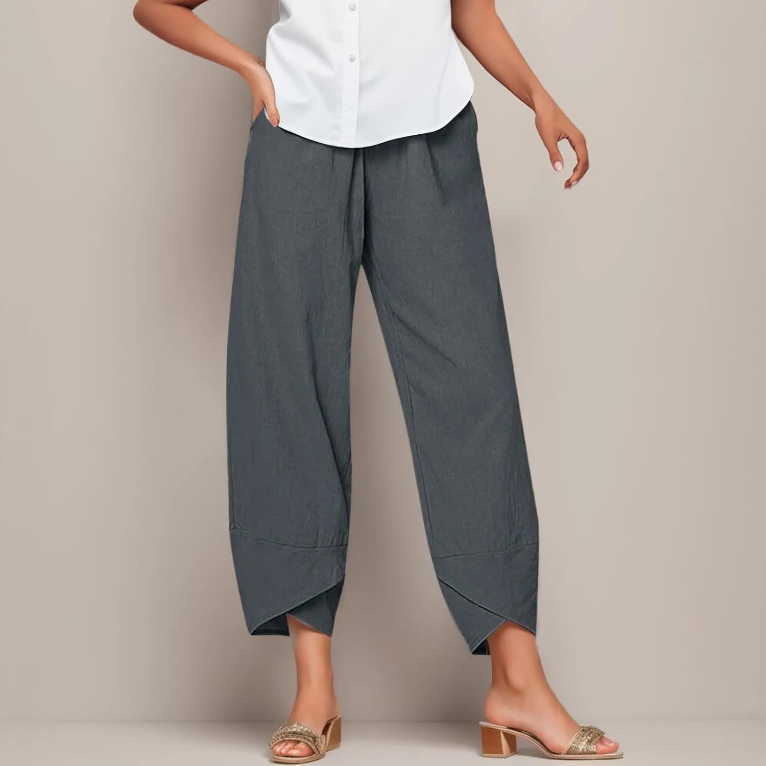 Cotton Capri Pants for Women Summer Baggy Linen Capri Pants High Waist Wide Leg Crop Pants Comfy Palazzo Trousers