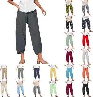 Cotton Capri Pants for Women Summer Baggy Linen Capri Pants High Waist Wide Leg Crop Pants Comfy Palazzo Trousers
