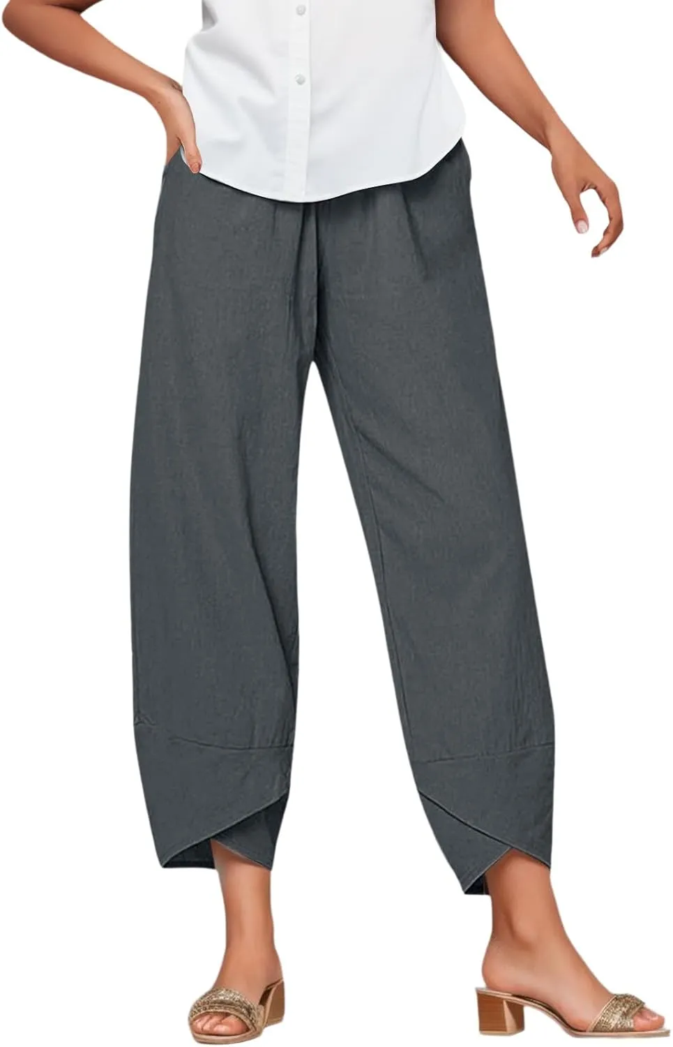 Cotton Capri Pants for Women Summer Baggy Linen Capri Pants High Waist Wide Leg Crop Pants Comfy Palazzo Trousers