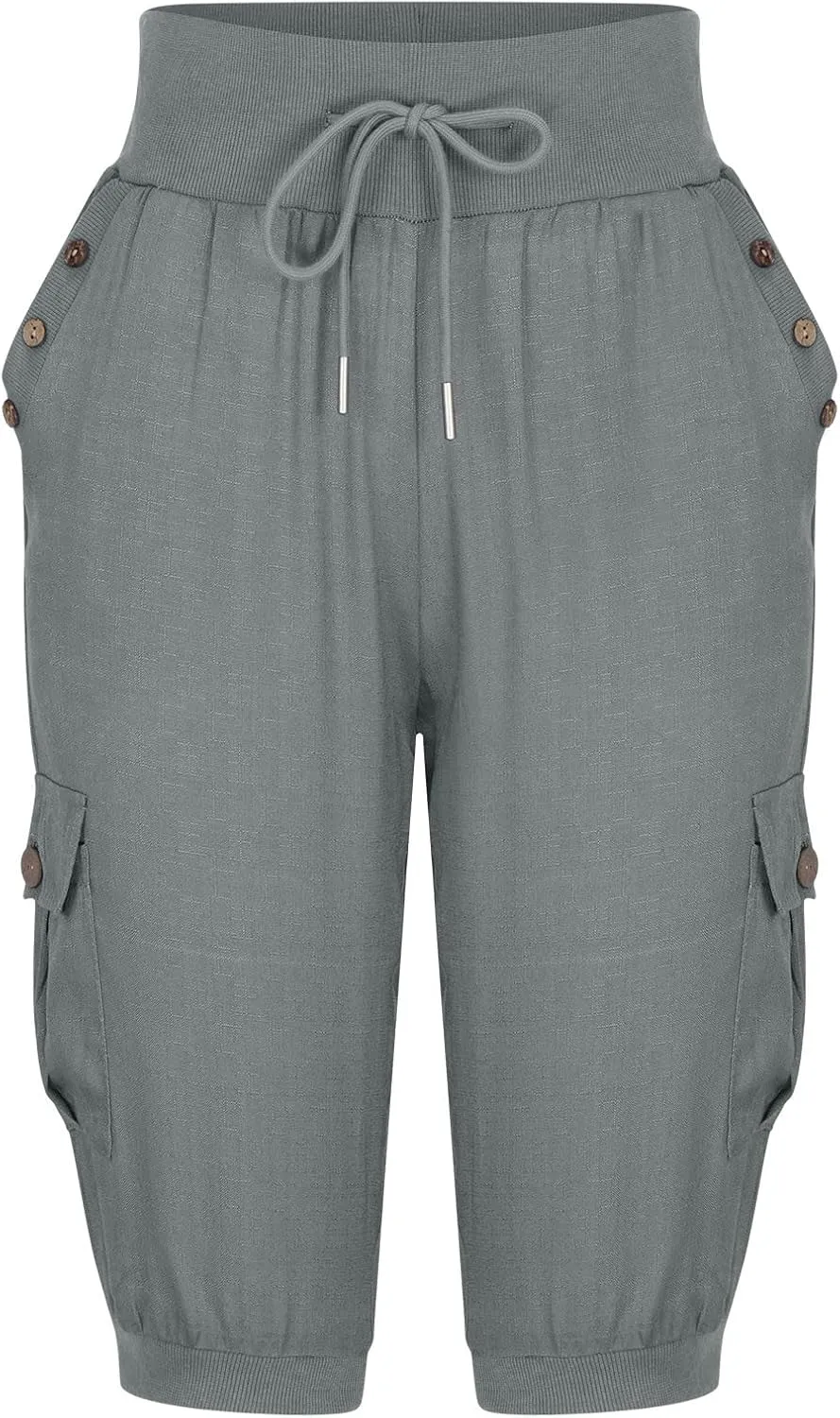 Cotton Linen Capri Women Casual Drawstring Elastic Waist Pants High Waisted Pants Summer Wide Leg Cropped Trousers