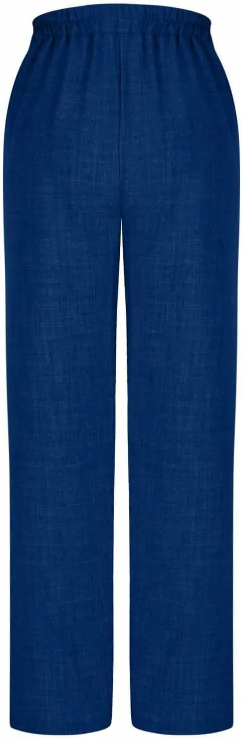 Cotton Linen Pant for Women Summer Casual Wide Leg High Waisted Trouser Drawstring Elastic Waist Pants with Pockets