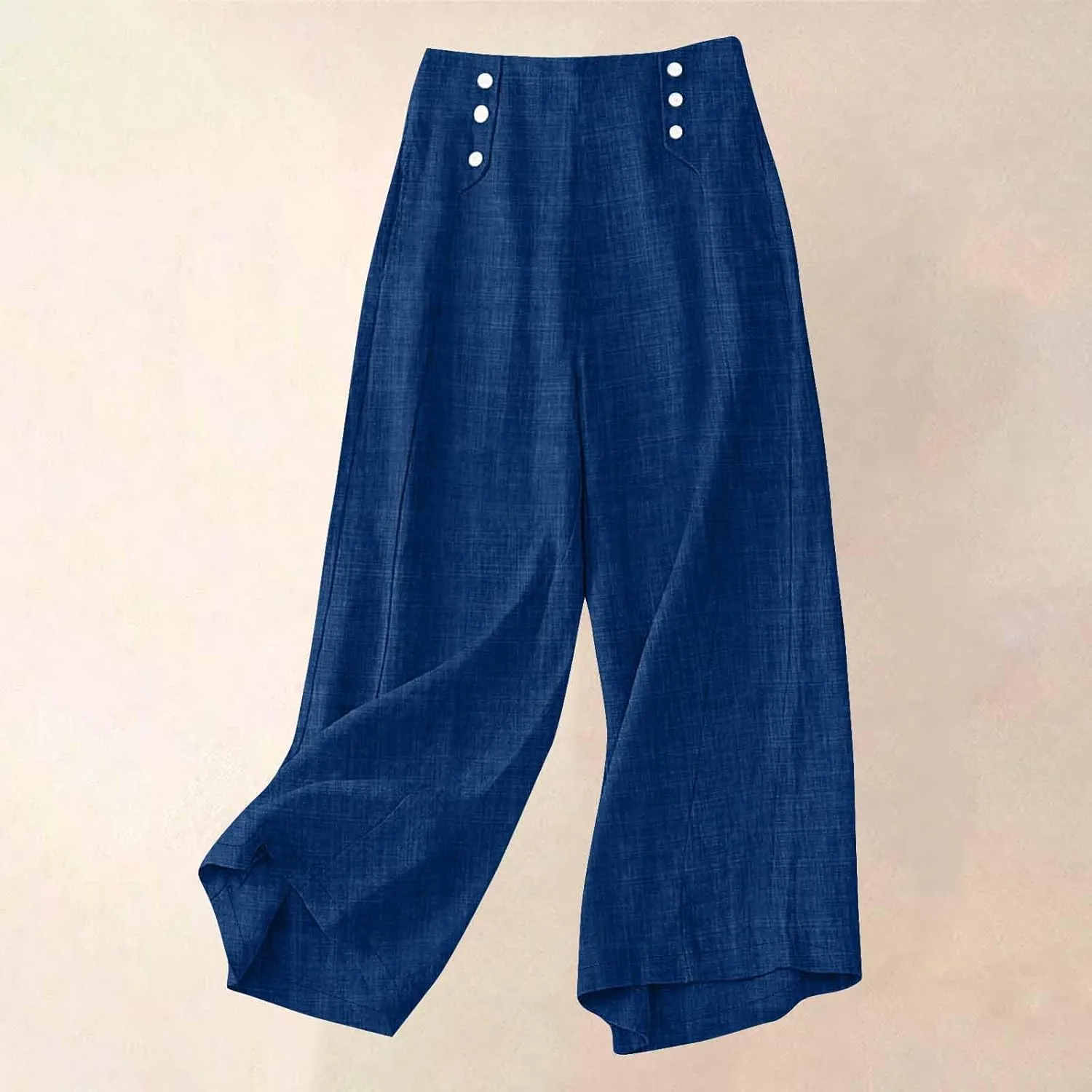 Cotton Linen Pant for Women Summer Casual Wide Leg High Waisted Trouser Drawstring Elastic Waist Pants with Pockets