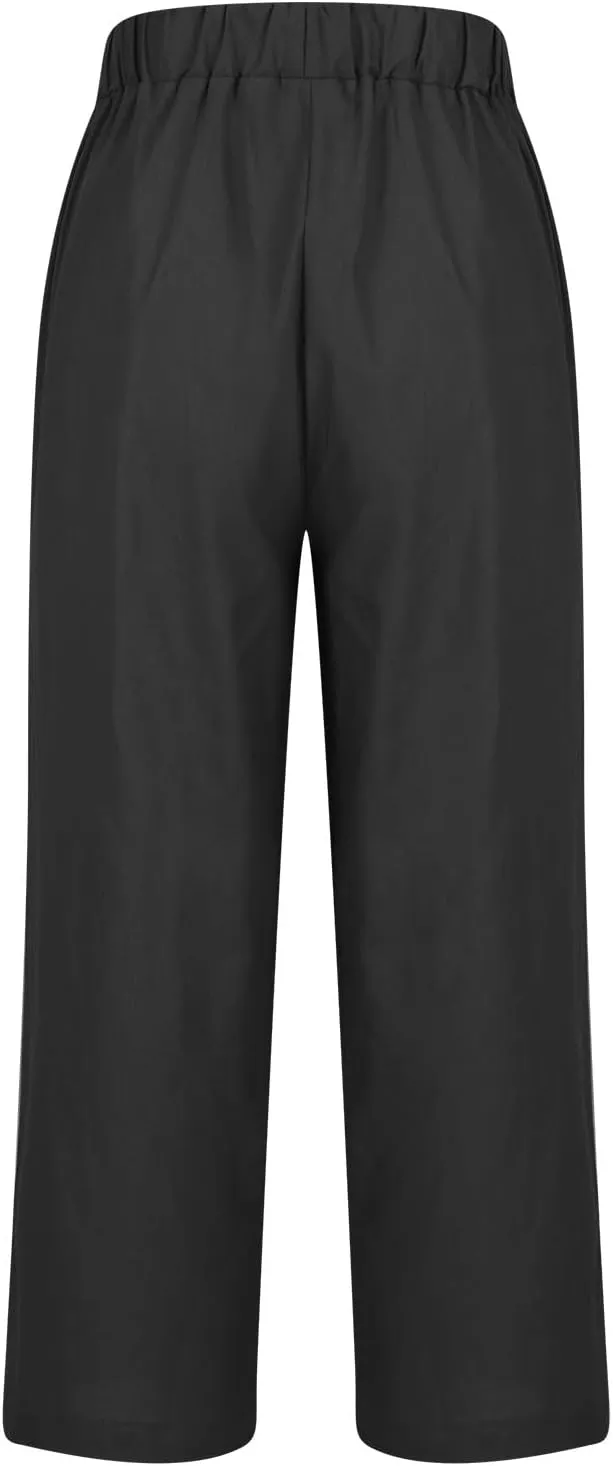 Cotton Linen Pants for Women Straight Leg Elastic Waist Pants Loose Fit Casual Trousers Plus Size Slack 2024 Fashion