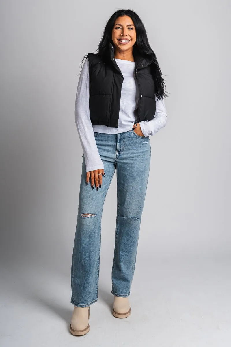 Crop puffer vest black