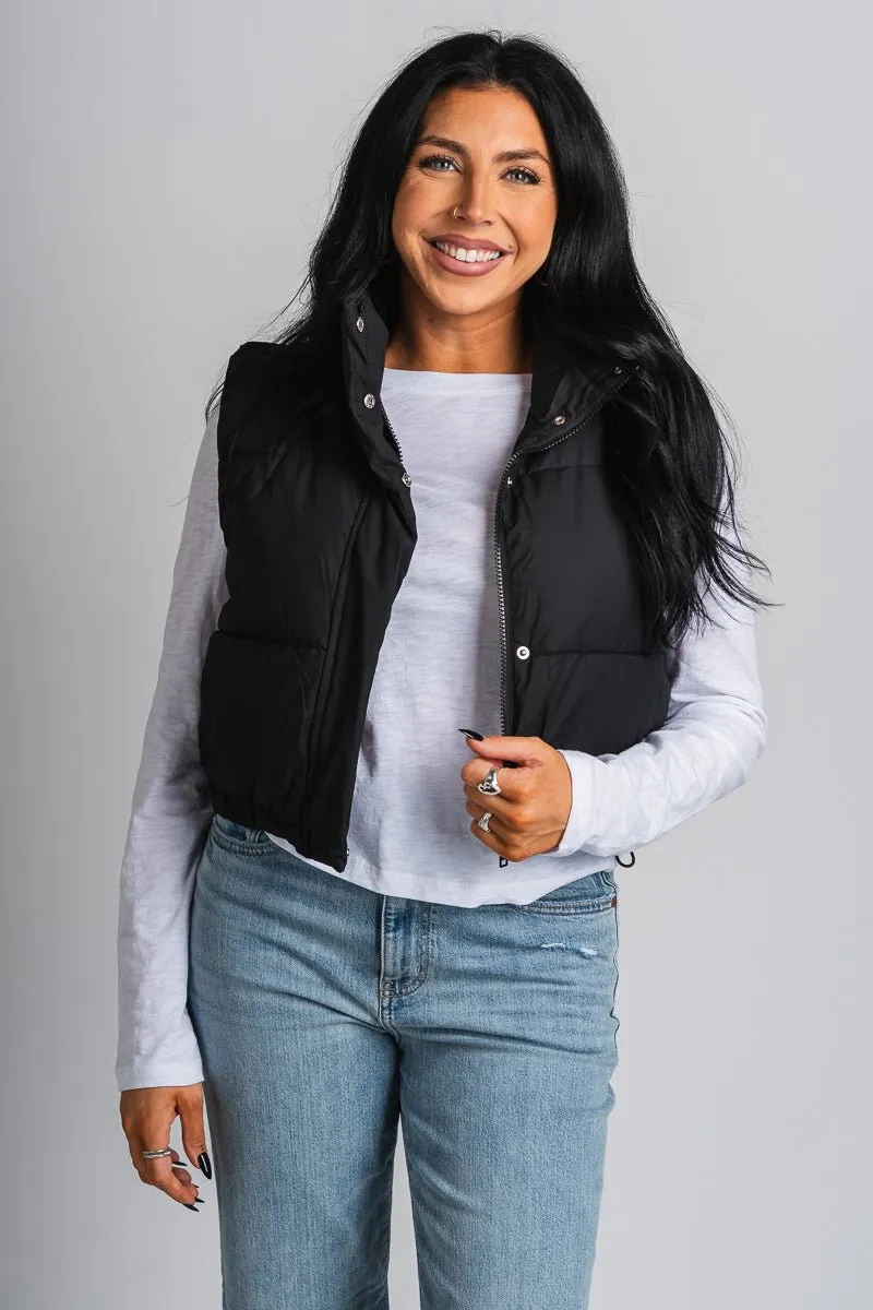 Crop puffer vest black