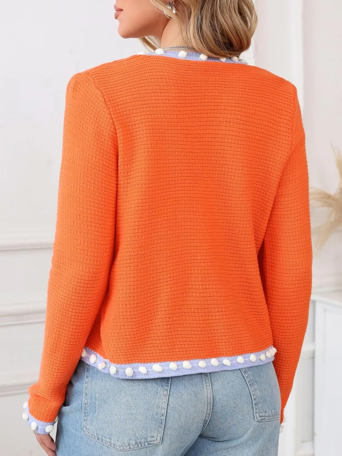 Cropped Cardigan for Women Open Front Jackie O Sweater Jacket Button Down Fall Chunky Knit Coats