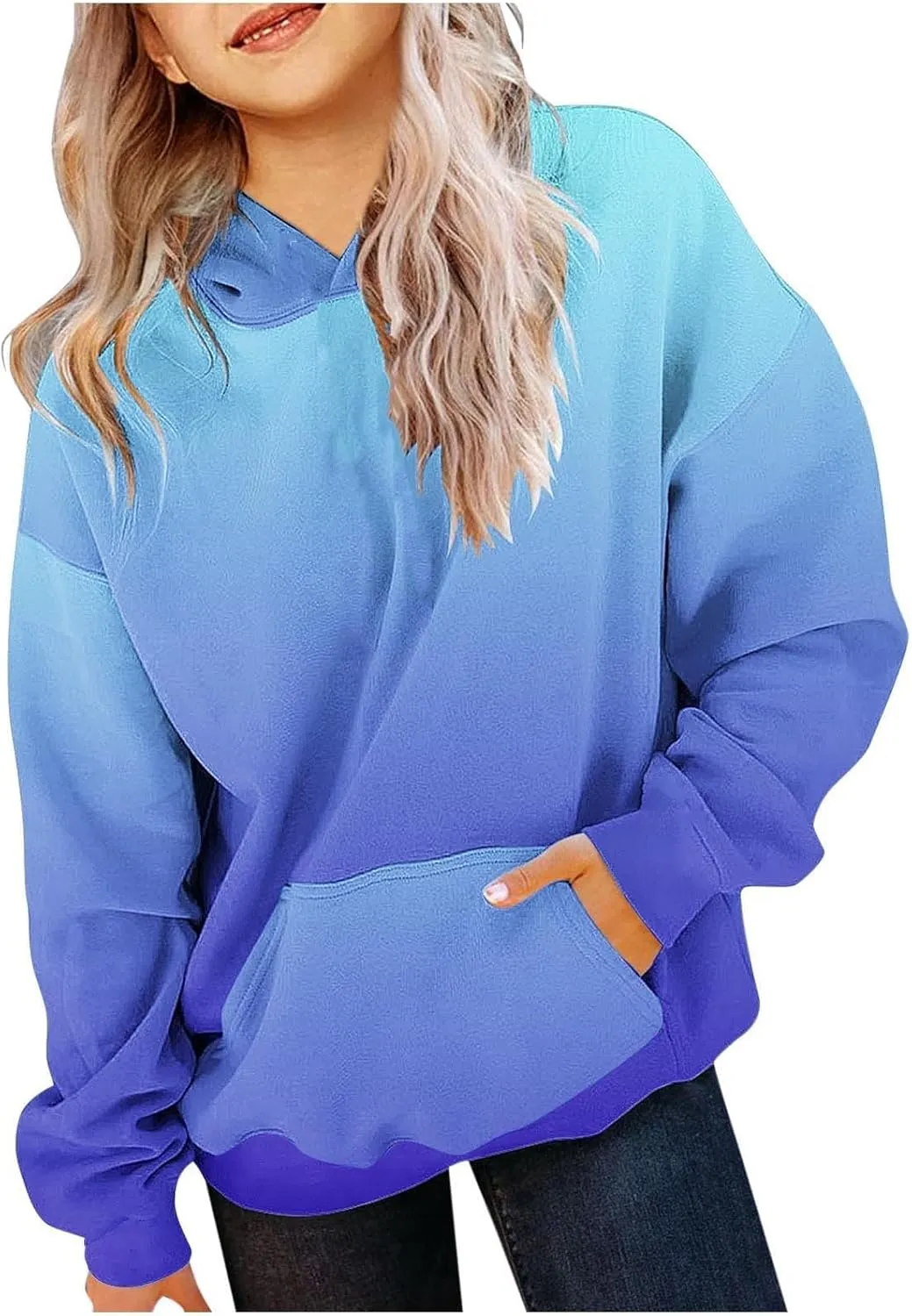 Cute Hoodies for Teen Girls Trendy Preppy Hooded Sweatshirts Oversized Long Sleeve Shirts Gradient Clothes for Girls