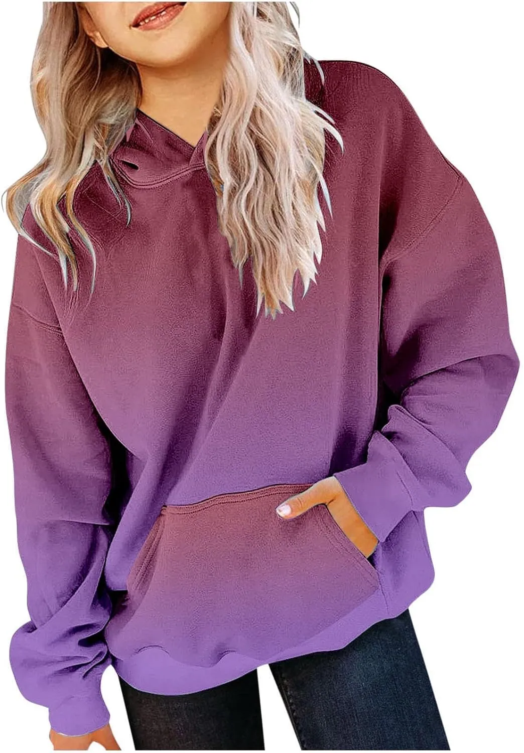 Cute Hoodies for Teen Girls Trendy Preppy Hooded Sweatshirts Oversized Long Sleeve Shirts Gradient Clothes for Girls