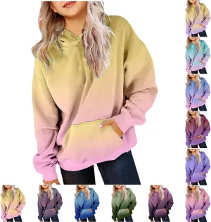 Cute Hoodies for Teen Girls Trendy Preppy Hooded Sweatshirts Oversized Long Sleeve Shirts Gradient Clothes for Girls
