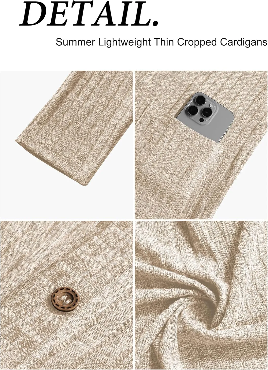 CZYINXIAN Women's 2024 Cropped Cardigan Long Sleeve Summer Lightweight Cardigan Casual Thin Cropped Cardigans with Pockets