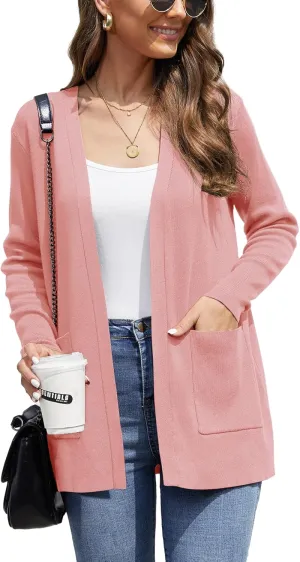 CZYINXIAN Women's Casual Long Sleeve Open Front Cardigan Sweaters Trendy Knit Lightweight Cardigans with Pockets
