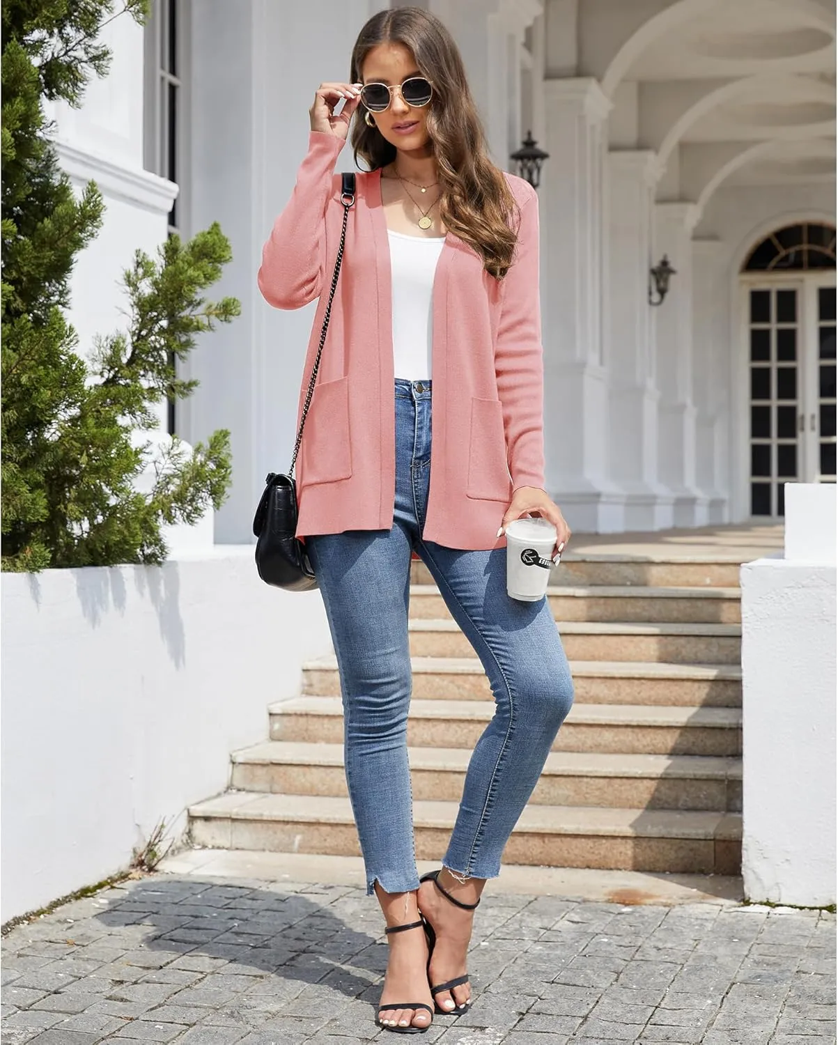CZYINXIAN Women's Casual Long Sleeve Open Front Cardigan Sweaters Trendy Knit Lightweight Cardigans with Pockets