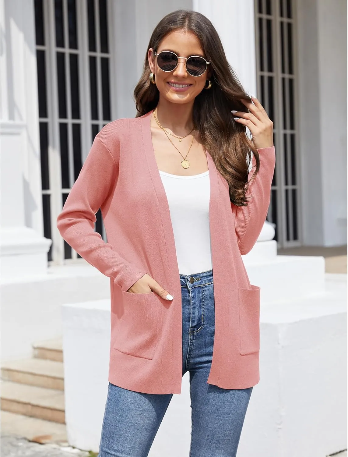 CZYINXIAN Women's Casual Long Sleeve Open Front Cardigan Sweaters Trendy Knit Lightweight Cardigans with Pockets