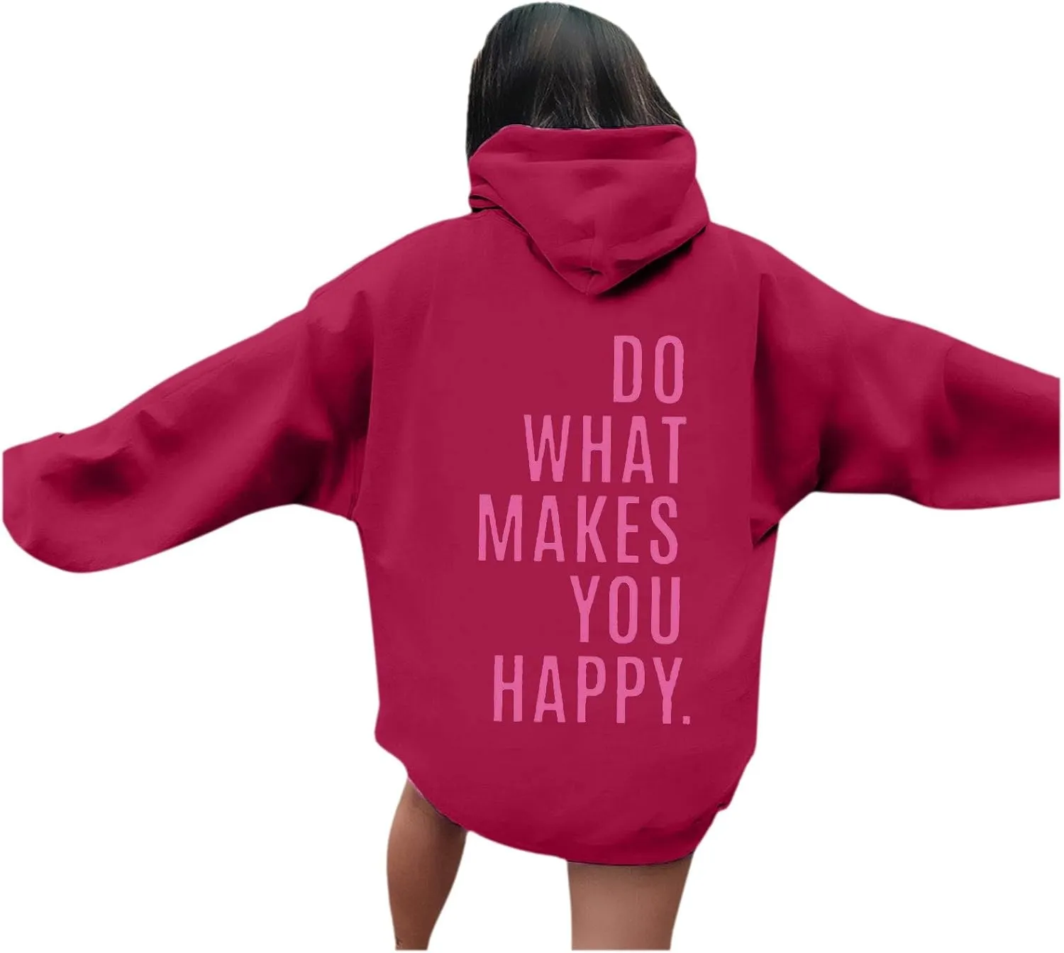 Do What Makes You Happy Print Sweatshirts Womens Oversized Hoodies Long Sleeve Pullover Tops Drawstring Pocket Outfits