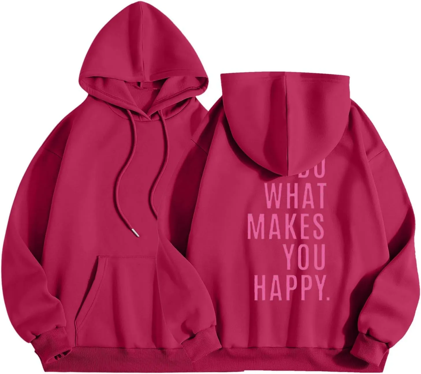 Do What Makes You Happy Print Sweatshirts Womens Oversized Hoodies Long Sleeve Pullover Tops Drawstring Pocket Outfits