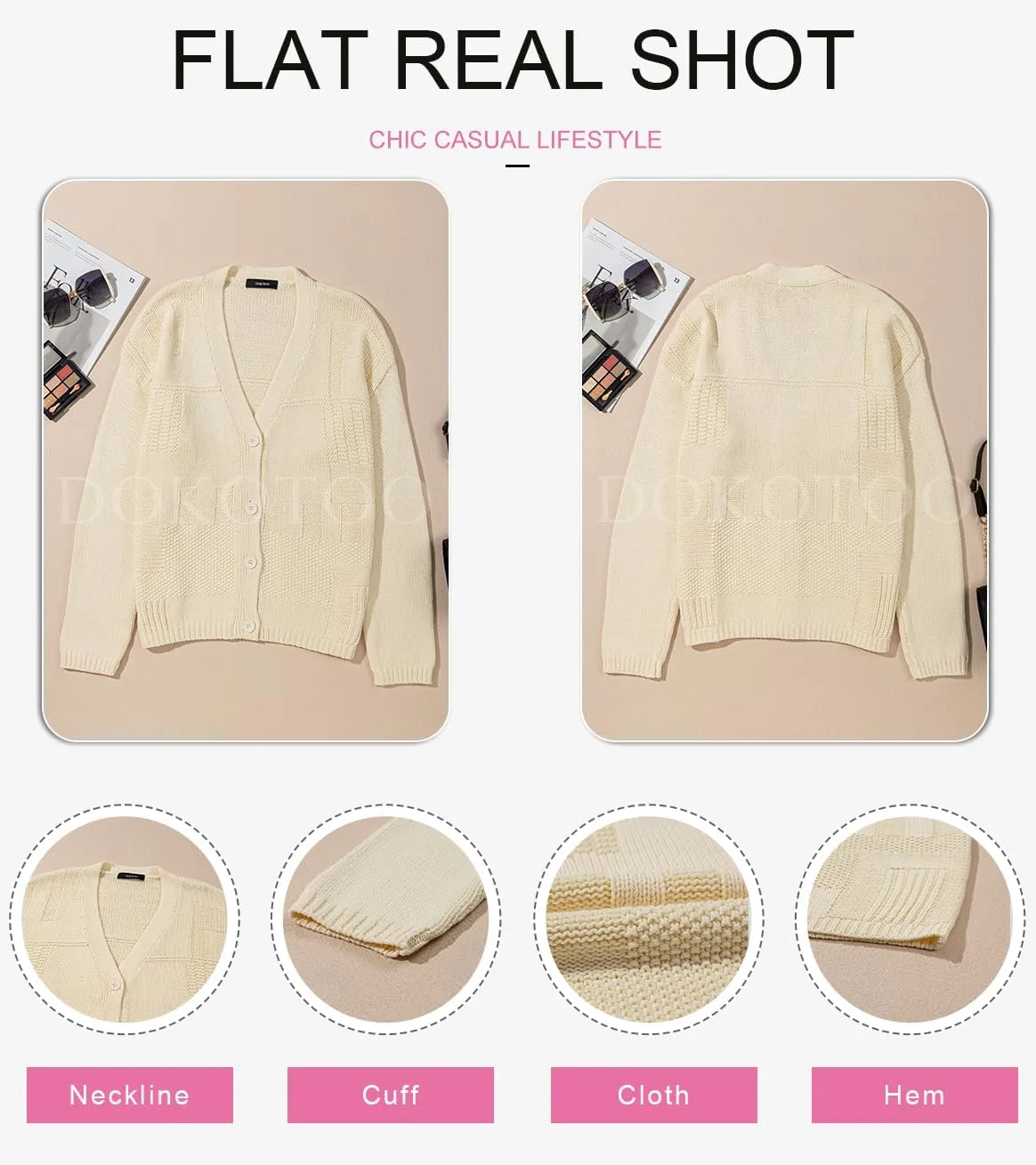 Dokotoo Cardigan for Women V Neck Open Front Button Down Long Sleeve Cable Knit Sweaters Tops