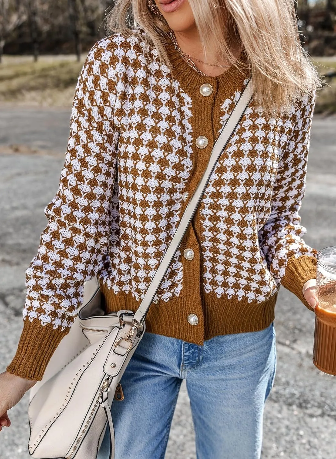 Dokotoo Cardigan Sweaters for Women V Neck Button Down Long Sleeve Plaid Knit Cardigans Sweater Tops